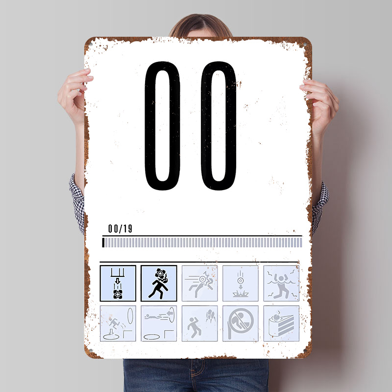 Retro Gaming Icons - โปสเตอร์โลหะลายไอคอนโหมดชาเลนจ์ Portal 2 ตกแต่งผนังสไตล์เรโทร วินเทจ สำหรับแฟนๆ