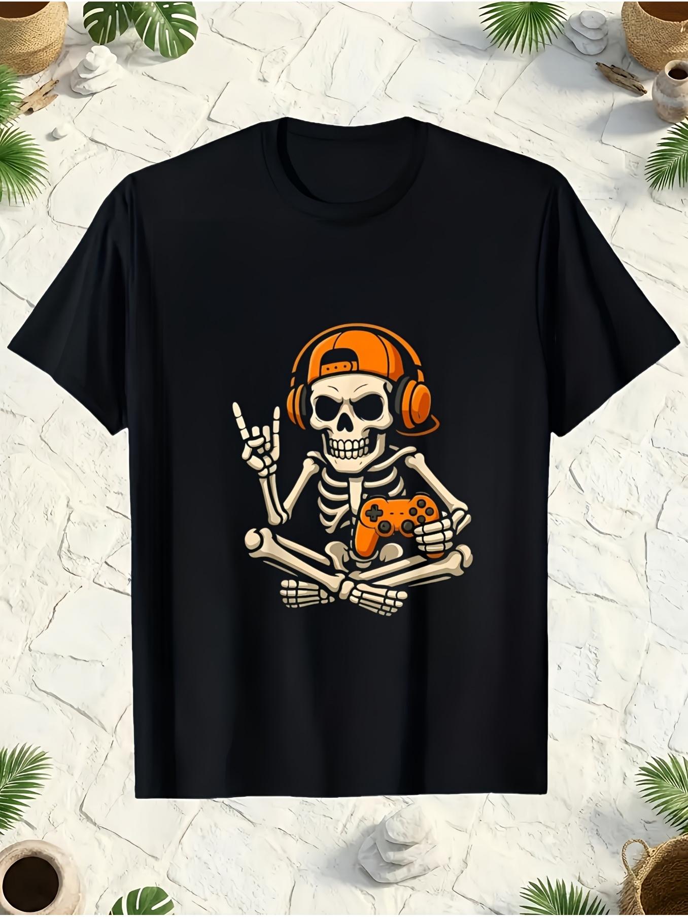 Retro Gaming Icons - เสื้อยืดพิมพ์ลายหัวกะโหลกสำหรับผู้ชาย - เสื้อยืดเกมเรโทร เหมาะสำหรับใส่ลำลองในฤดูร้อน ซักเครื่องได้ คอกลม