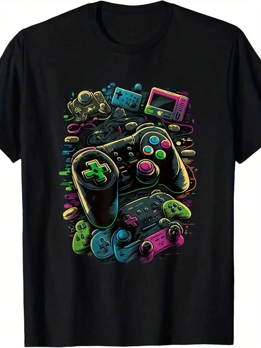Retro Gaming Icons - เสื้อยืดผู้ชายและยูนิเซ็กส์ลายจอยเกมสไตล์เรโทร - เสื้อยืดเกมมิ่งสุดไอคอนิกพร้อมดีไซน์จอยเกม ทรงสบายๆ ใส่สบาย แขนสั้น
